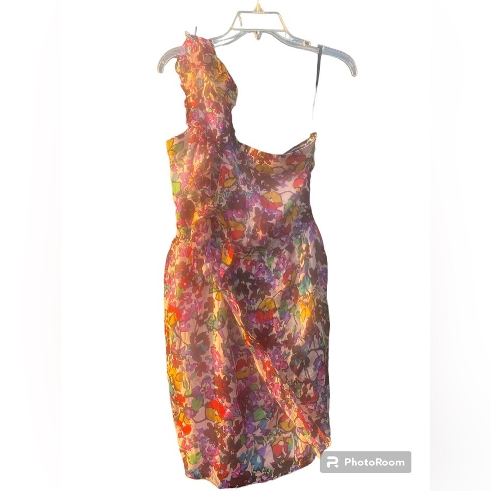 MM COUTURE BY MISS ME SILK ONE SHOULDER MINI DRESS SIZE M